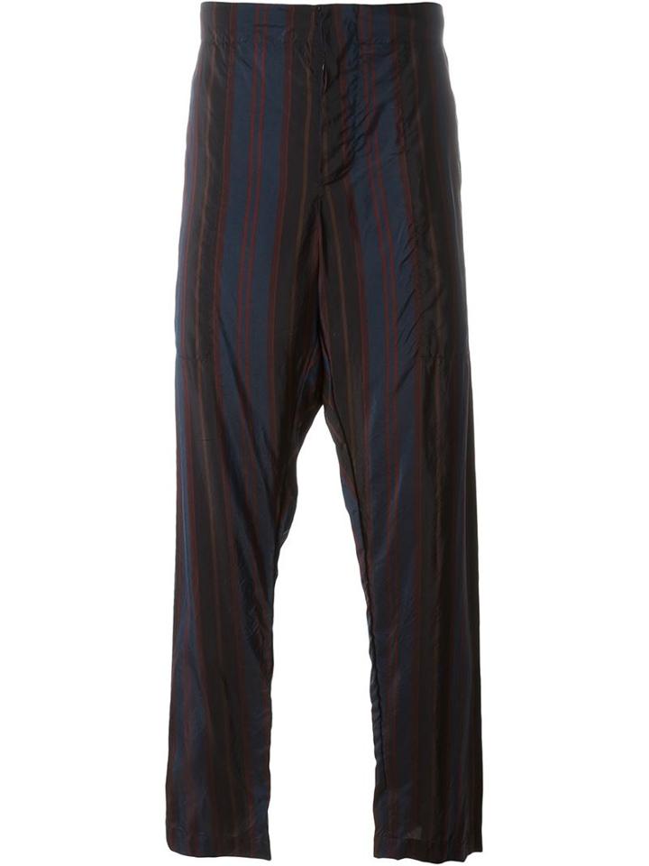 Uma Wang Striped Drop Crotch Trousers, Men's, Size: L, Blue, Cupro