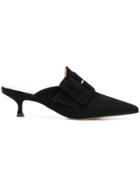 Anna F. Front Buckle Mules - Black