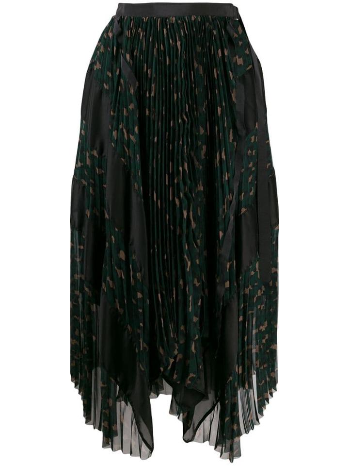 Sacai Plisse Animal Pattern Skirt - Green