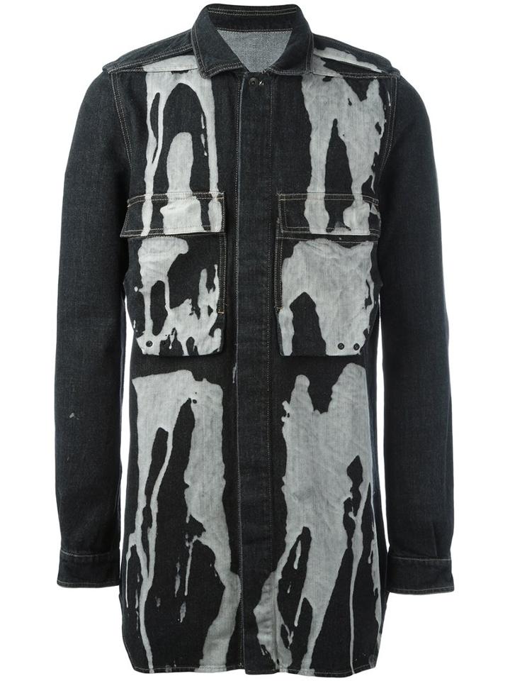 Rick Owens Drkshdw Bleach Stain Denim Jacket, Men's, Size: Medium, Black, Cotton