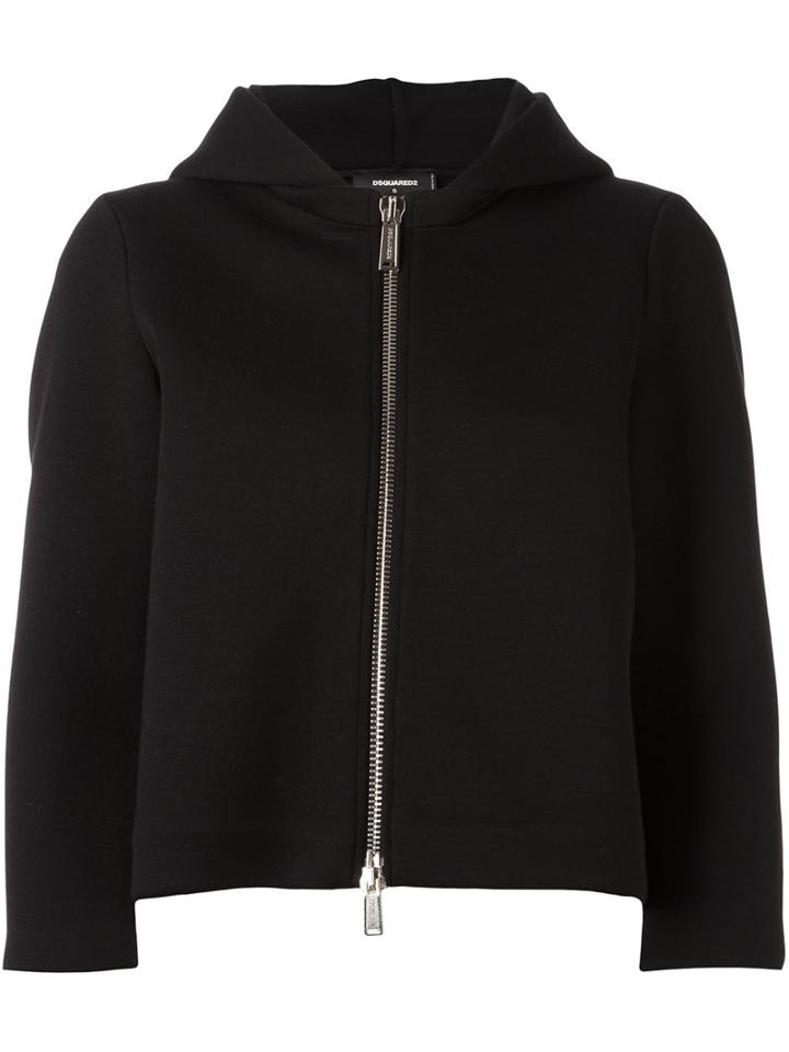 Dsquared2 Cropped Crane Kanji Hoodie, Women's, Size: Medium, Black, Cotton/acrylic/polyamide/virgin Wool