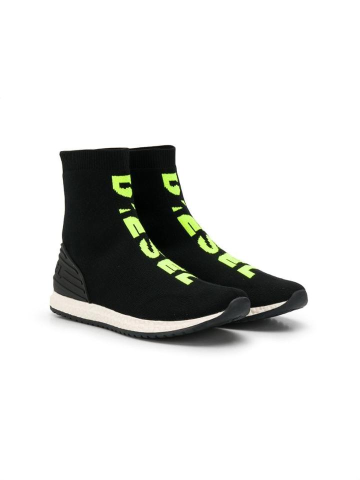 Diesel Kids Logo Print Hi-top Sneakers - Black