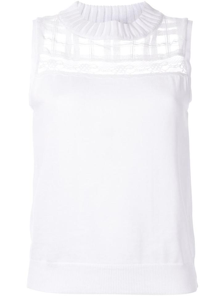 Loveless - Lace Open Panel Sleeveless Knitted Top - Women - Silk/cotton/rayon - 36, White, Silk/cotton/rayon