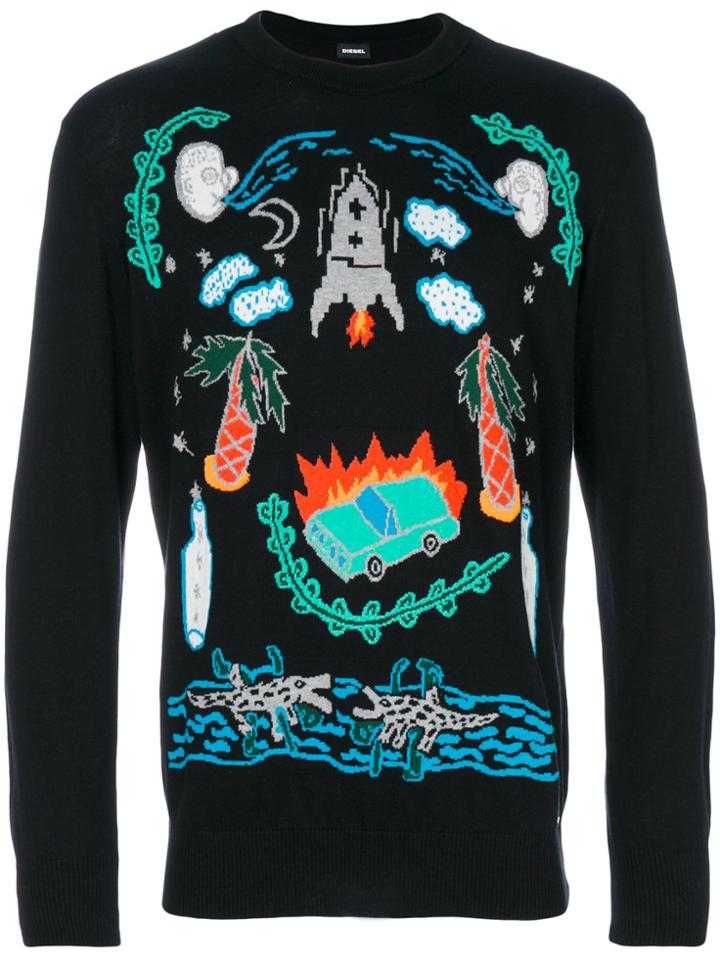 Diesel Illustrated Graphic Sweater - Black