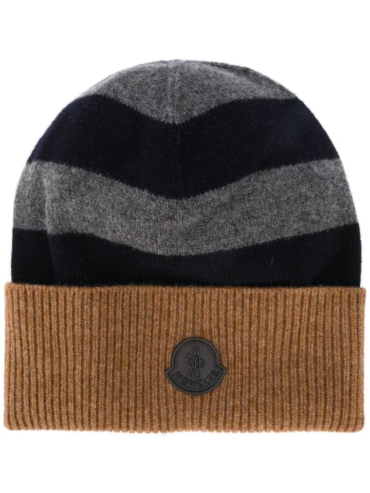 Moncler Striped Colour Block Hat - Brown