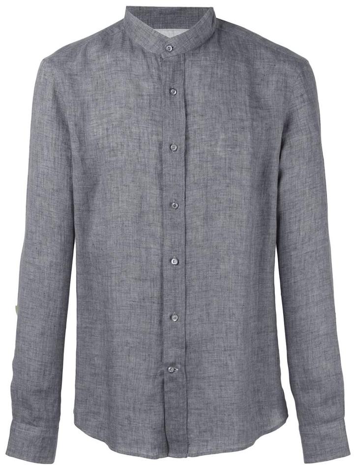 Brunello Cucinelli Mandarin Neck Shirt, Men's, Size: Medium, Grey, Linen/flax/cotton