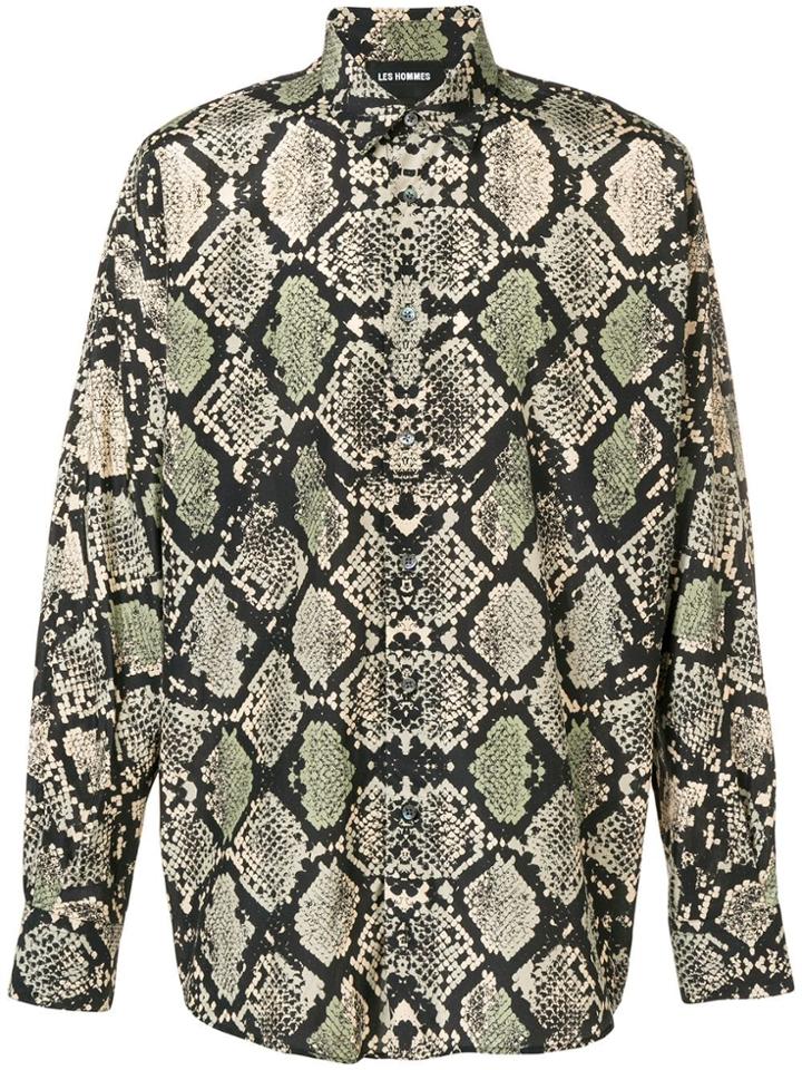 Les Hommes Snakeskin Effect Shirt - Black