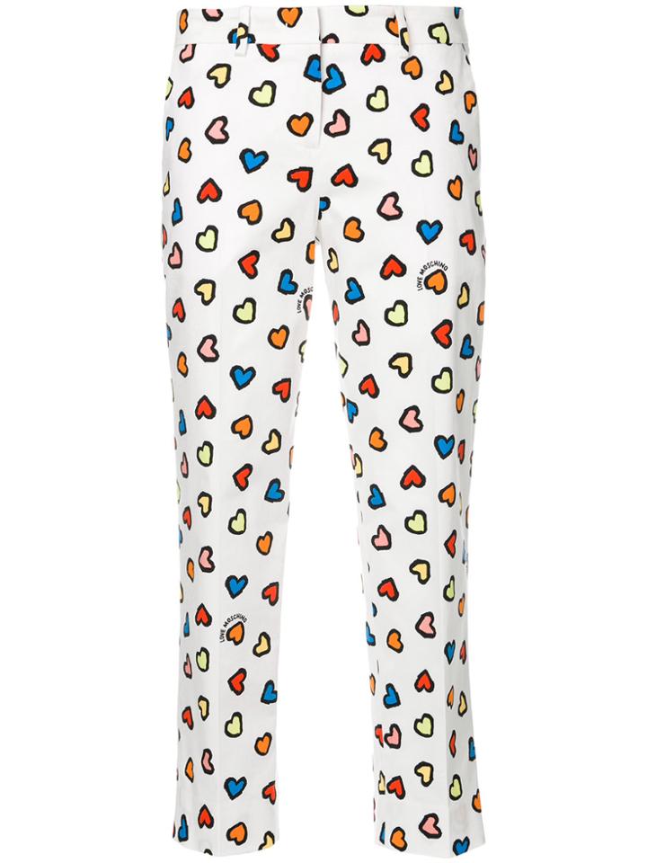 Love Moschino Heart Print Cropped Trousers - White