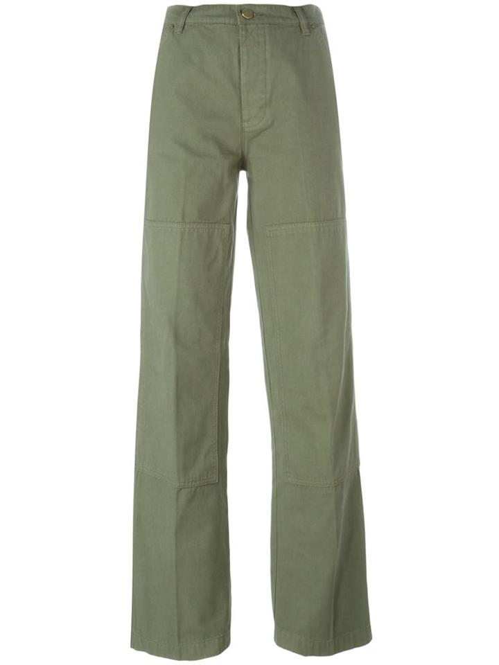 Tory Burch Straight Leg Trousers, Women's, Size: 24, Green, Cotton