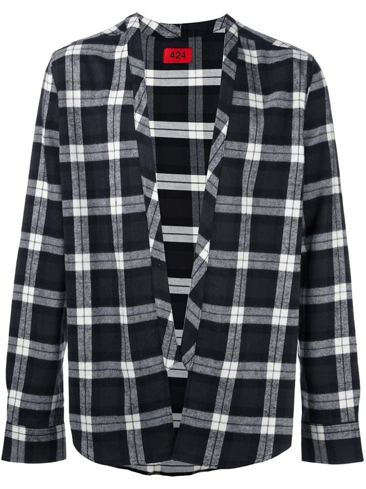 424 Fairfax Plaid Draped Shirt Jacket, Men's, Size: Small, Black, Cotton