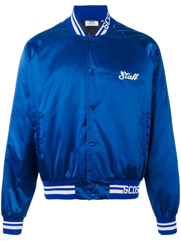 Gcds Satin Varsity Bomber Jacket, Men's, Size: Large, Blue, Polyester/polyamide