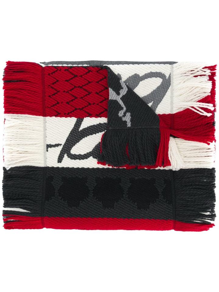 Kenzo Fringed Stripe Scarf - Grey