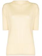 Pleats Please Issey Miyake Micro-pleated Short Sleeve Top - Yellow