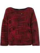 Avant Toi Boat Neck Distressed Sweater - Red