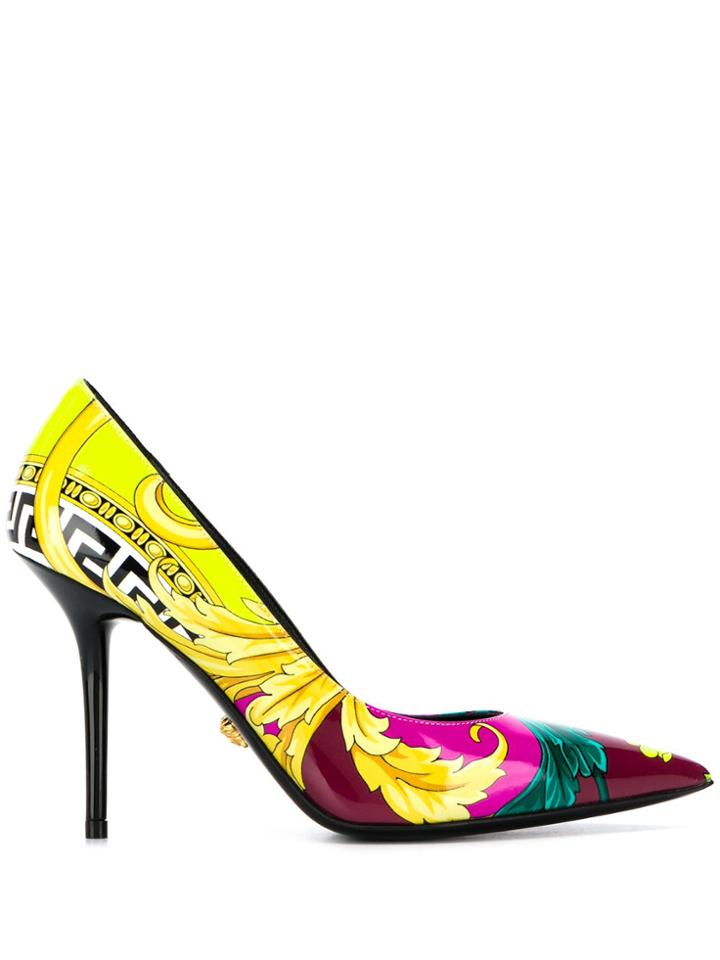 Versace Voyage Barocco Print Pumps - Yellow