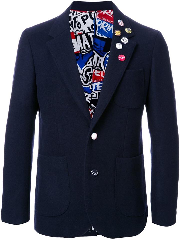 Doublet Pinned One Button Blazer, Men's, Size: 2, Blue, Nylon/wool