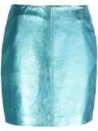 Jeremy Scott Metallic Mini Skirt, Women's, Size: 42, Blue, Sheep Skin/shearling/polyester