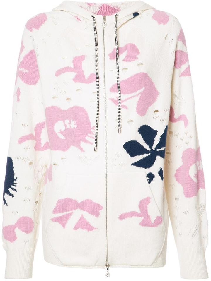 Barrie Moon Flower Zipped Hoodie, Women's, Size: Small, White, Cashmere