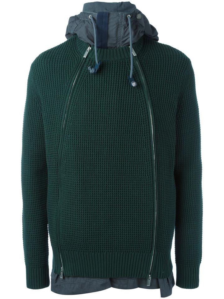 Sacai Deconstructed Hooded Jacket, Men's, Size: 4, Green, Cotton/acrylic