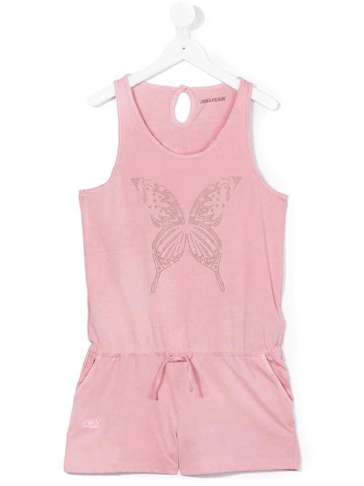 Zadig & Voltaire Kids Teen Rhinestone Butterfly Playsuit - Pink &