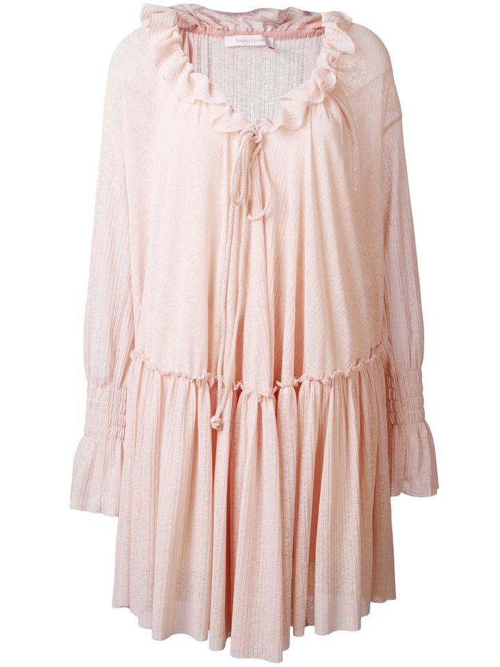 See By Chloé - Bohemian Ruffled Dress - Women - Cotton/polyester - Xs, Pink/purple, Cotton/polyester