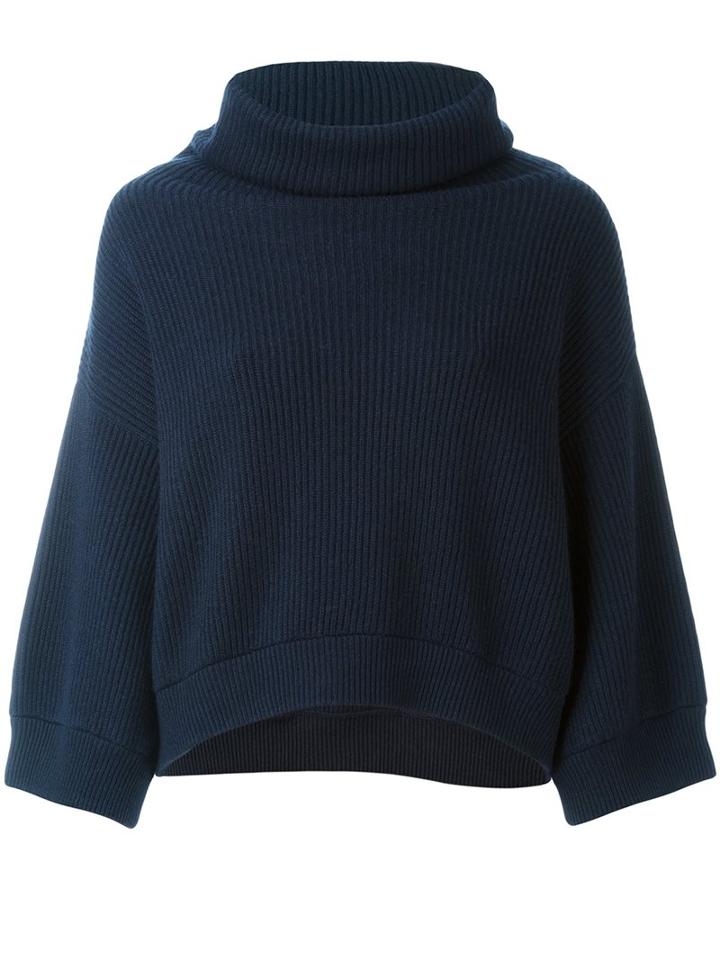 Brunello Cucinelli Ribbed Turtleneck Jumper, Women's, Size: Medium, Blue, Cashmere