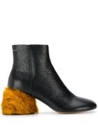 Mm6 Maison Margiela Lamb Fur Heeled Ankle Boots - Black