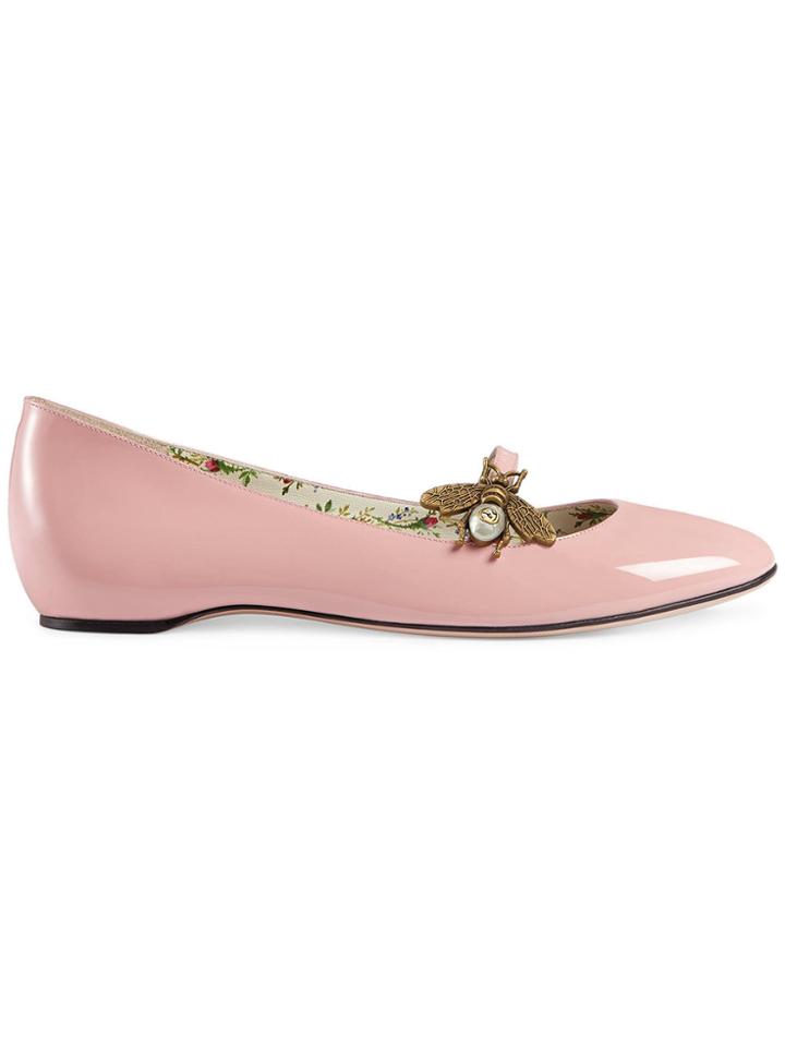 Gucci Patent Leather Ballet Flat With Bee - Pink & Purple