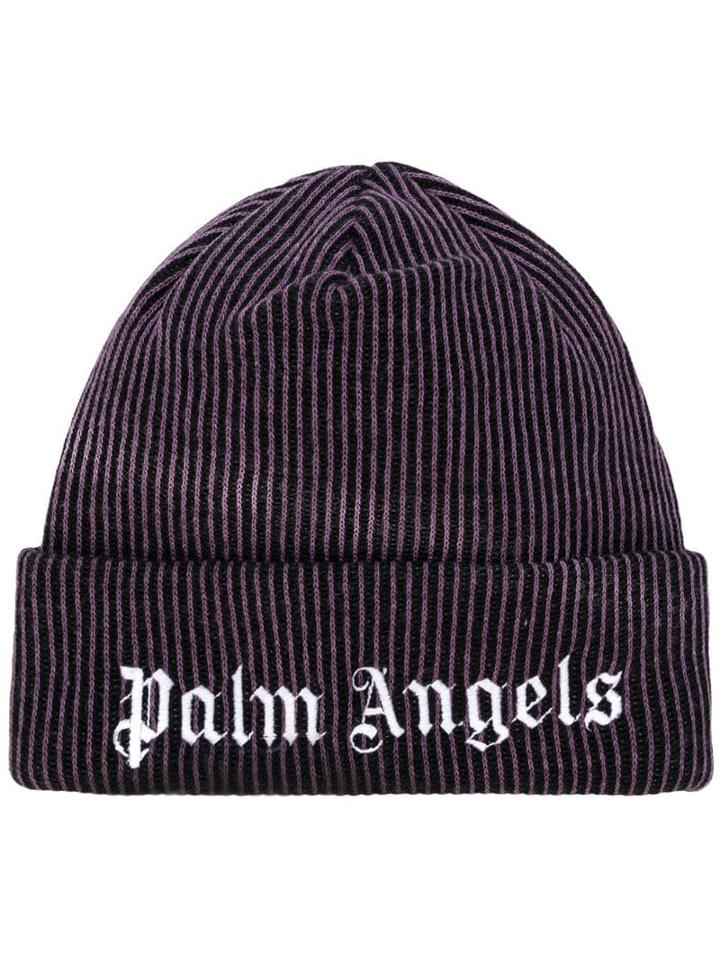 Palm Angels Logo Embroidered Beanie - Purple