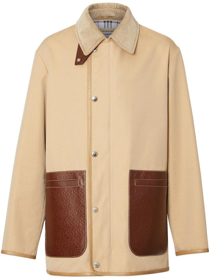 Burberry Monogram Leather Detail Cotton Jacket - Neutrals