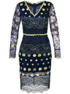 Talbot Runhof Lace V-neck Dress - Blue