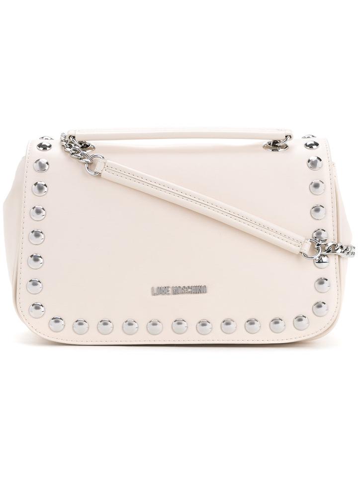 Studded Logo Shoulder Bag - Women - Polyurethane - One Size, Nude/neutrals, Polyurethane, Love Moschino