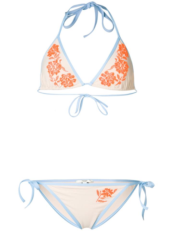 Fendi Orange Floral Embroidered Bikini - Nude & Neutrals