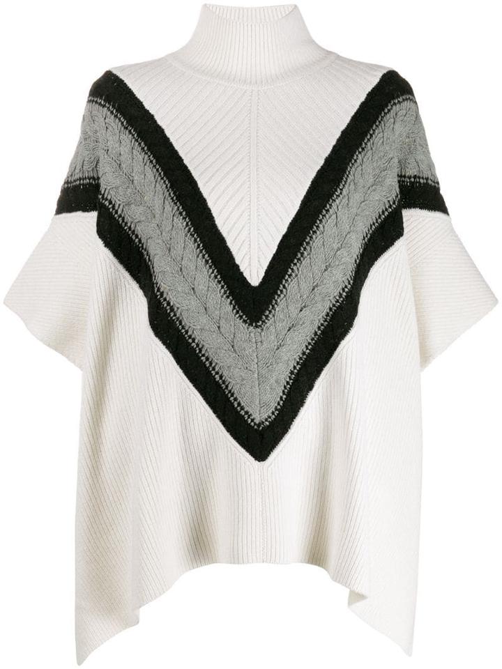 See By Chloé Chevron Knit Turtleneck Cape Jumper - White