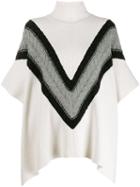 See By Chloé Chevron Knit Turtleneck Cape Jumper - White