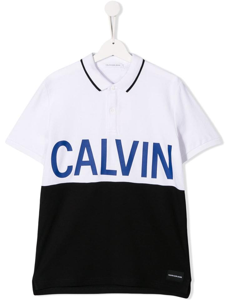 Calvin Klein Kids Logo Print Polo Shirt - White