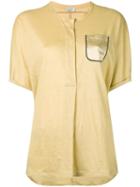 Brunello Cucinelli - Chest Pocket Shortsleeved Shirt - Women - Silk/linen/flax - L, Nude/neutrals, Silk/linen/flax