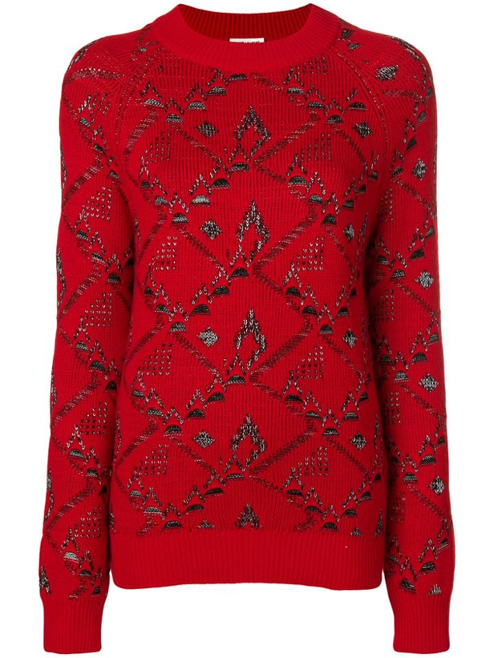 Saint Laurent Motif Knit Jacquard Jumper - Red