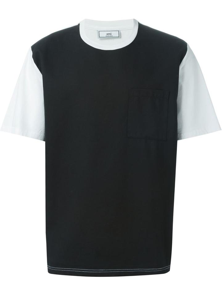 Ami Alexandre Mattiussi Colour Block T-shirt, Men's, Size: Large, Black, Cotton