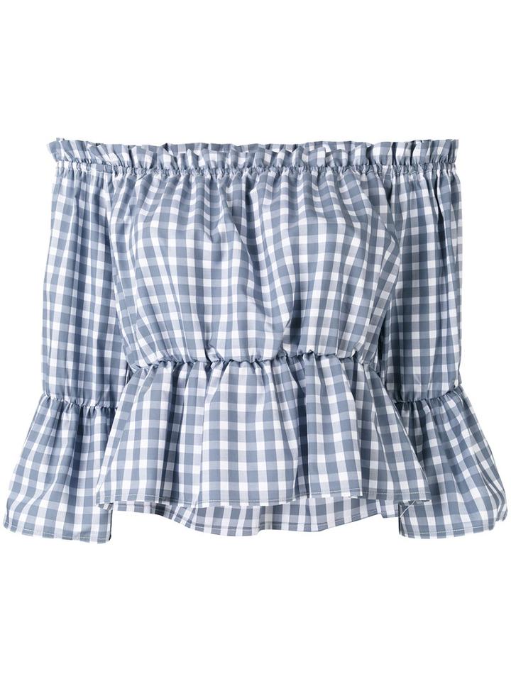 Dondup Off Shoulder Checked Top, Women's, Size: 44, Grey, Cotton