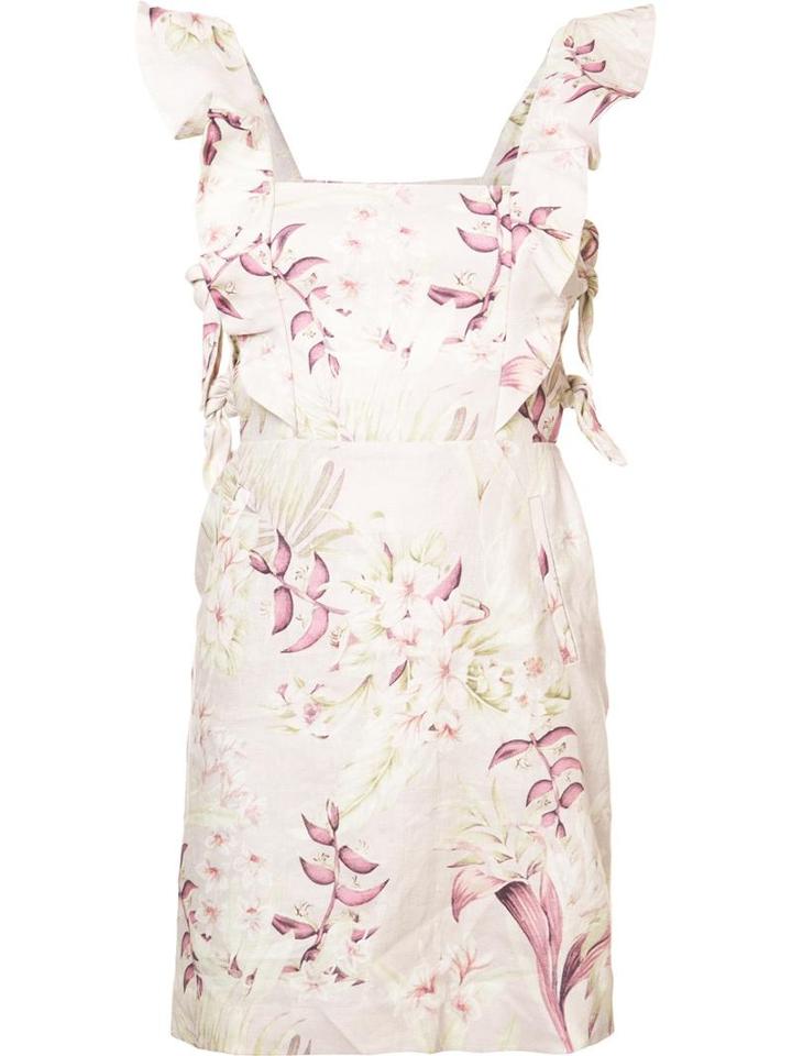 Zimmermann Floral Print Pleated Trim Dress, Women's, Size: 1, Pink/purple, Linen/flax