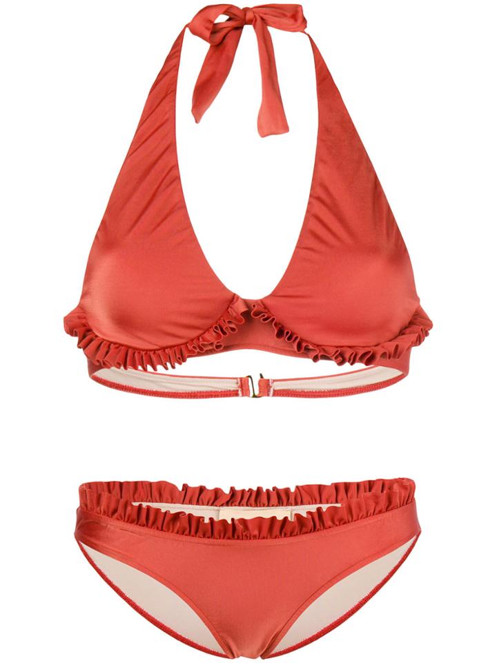 Adriana Degreas Ruffle Trim Halterneck Bikini - Yellow & Orange