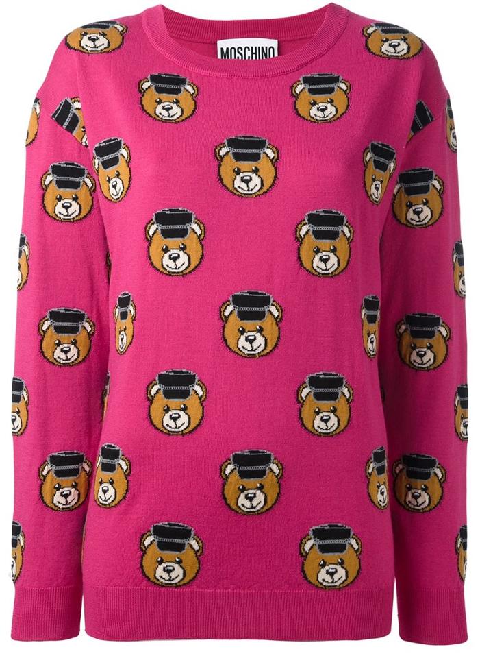 Moschino Teddy Jacquard Jumper, Women's, Size: Small, Pink/purple, Virgin Wool