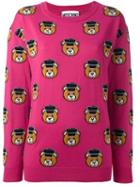 Moschino Teddy Jacquard Jumper, Women's, Size: Small, Pink/purple, Virgin Wool