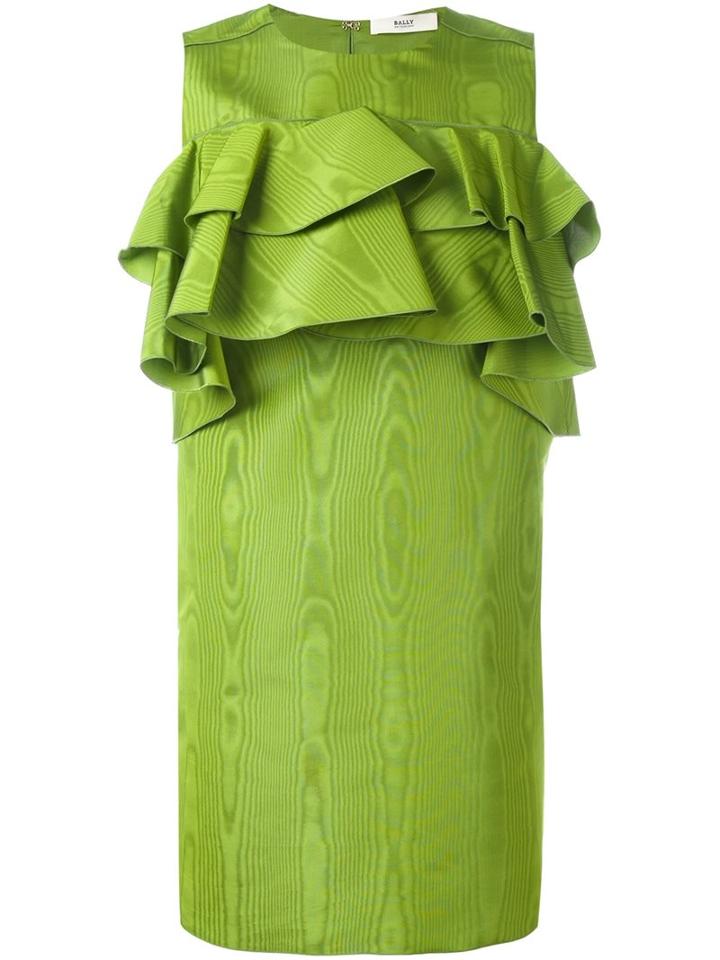 Bally Ruffled Babydoll Dress, Women's, Size: 42, Green, Silk