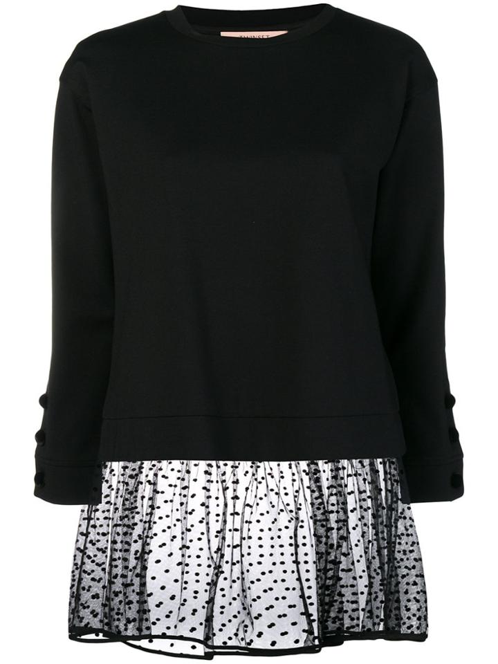 Twin-set Dotted Mesh Trim Blouse - Black