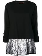 Twin-set Dotted Mesh Trim Blouse - Black