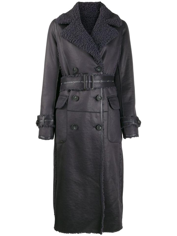 Urbancode Belted Leather Effect Coat - Blue