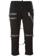 Dsquared2 - Cropped Zip Detail Trousers - Women - Cotton/calf Leather/polyamide/elastolefin - 40, Black, Cotton/calf Leather/polyamide/elastolefin