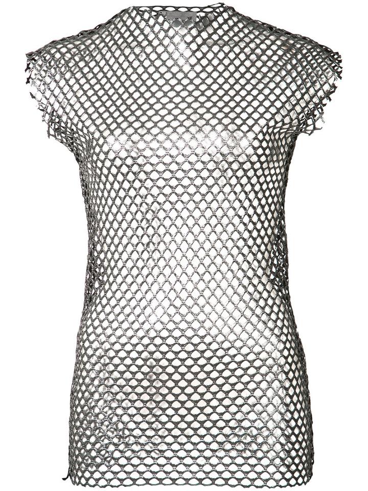 Les Animaux - Metallic (grey) Mesh Sleeveless Top - Women - Polyester/spandex/elastane - S, Polyester/spandex/elastane